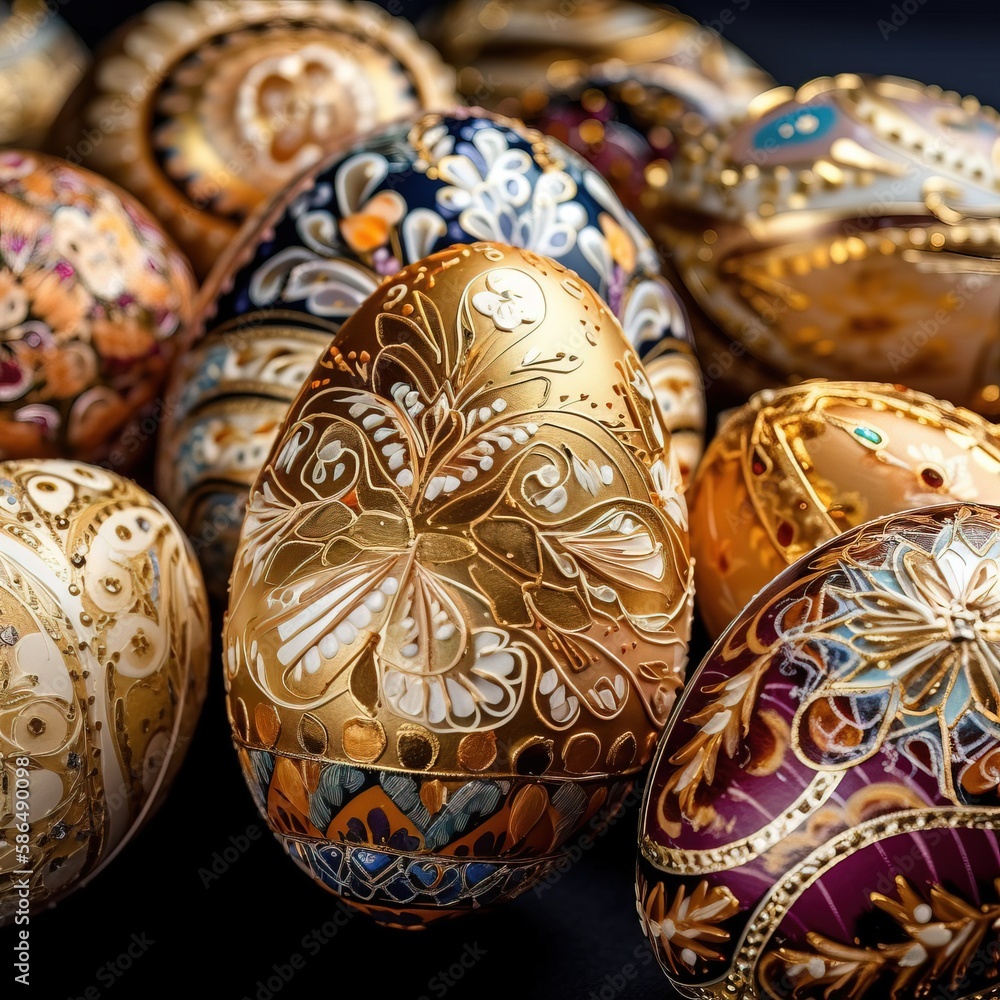 Beautiful Ornate Easter Eggs with Intricate Decoration Beautiful Ornate Easter Eggs with Intricate Decoration