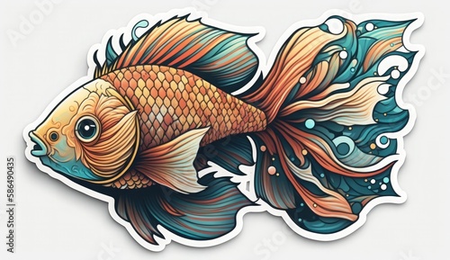 fish Sticker, Joyful Soft Color, White Background, Generate Ai