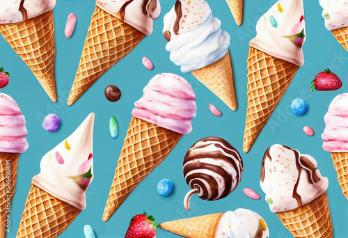 watercolor illustration of ice cream set generative AI