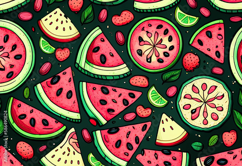 Seamless pattern of watermelon generative AI