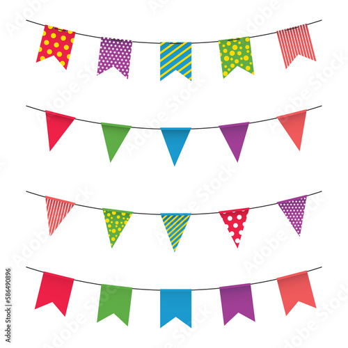 Garland with colorful flags. Carnival or fair flags on white background. Decoration for party, birthday, festival