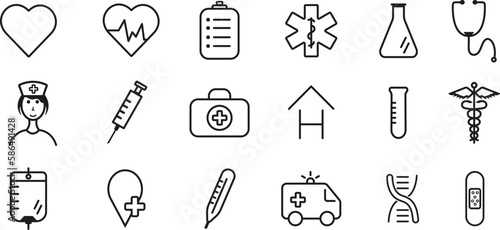 Medicine and Health. Medical care icons set.