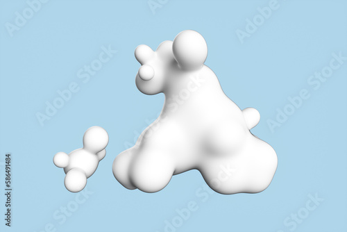 Close-up of a splash of white cream on a blue background. 3d rendering illustration