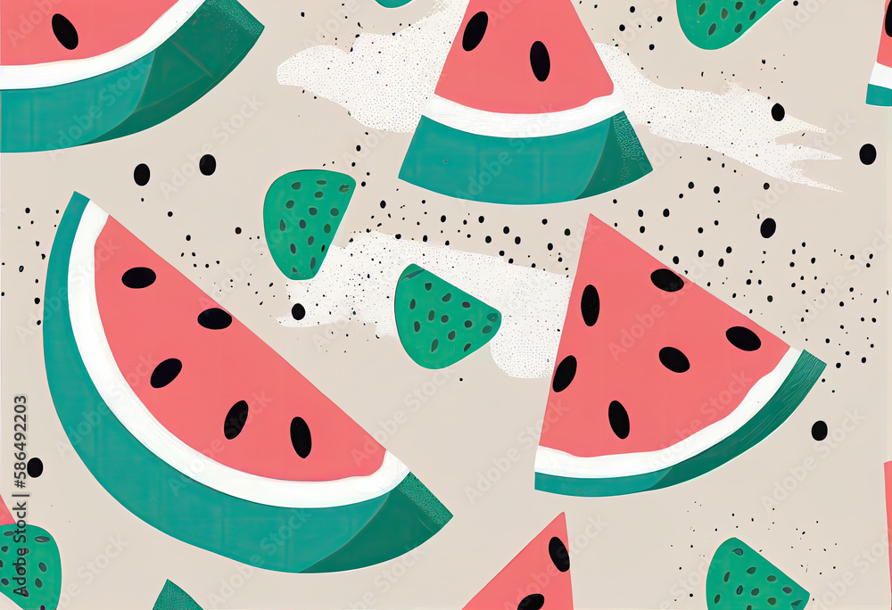 Seamless pattern of watermelon flat illustration generative AI Seamless pattern of watermelon flat illustration generative AI