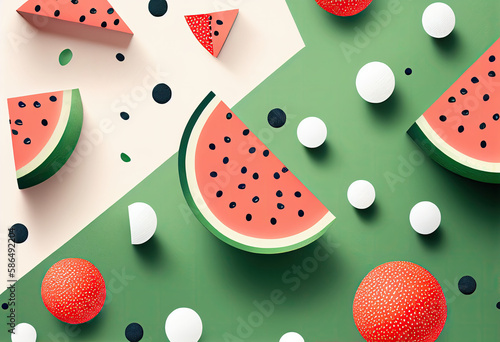 Seamless pattern of watermelon flat illustration generative AI