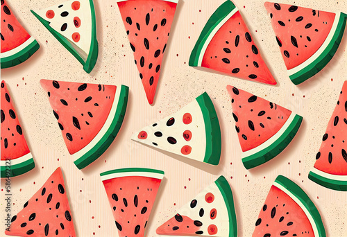 Seamless pattern of watermelon flat illustration generative AI