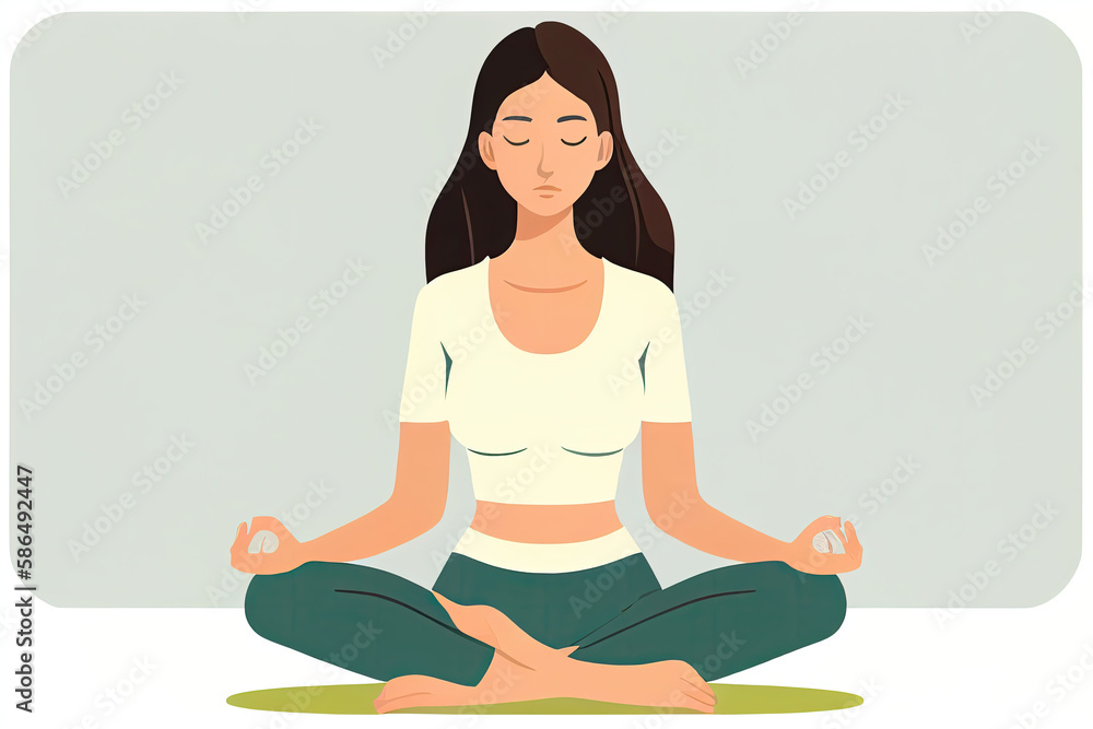 flat illustration of young woman sitting in lotus position generative AI flat illustration of young woman sitting in lotus position generative AI