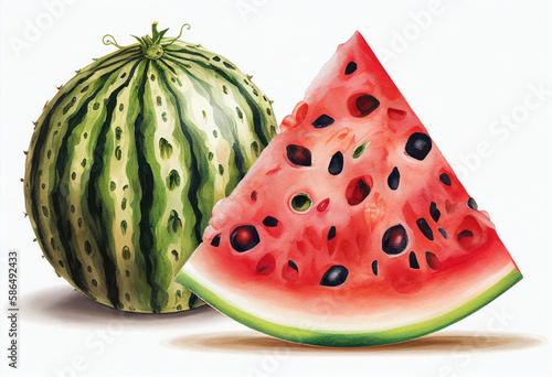 Watermelon watercolor illustration generative AI
