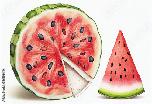 Watermelon watercolor illustration generative AI