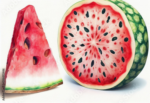 Watermelon watercolor illustration generative AI