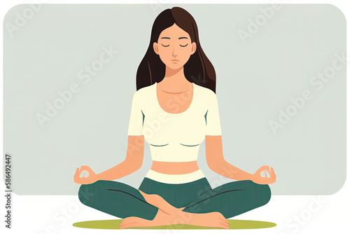 flat illustration of young woman sitting in lotus position generative AI