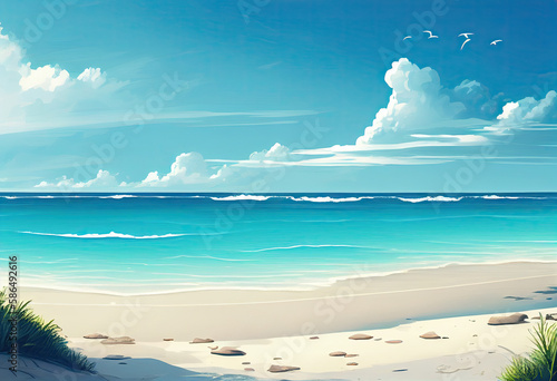 Tropical beach flat illustration generative AI