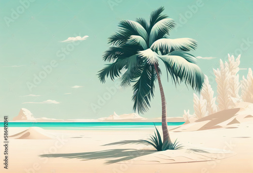 tranquil white sand beach flat illustration generative AI