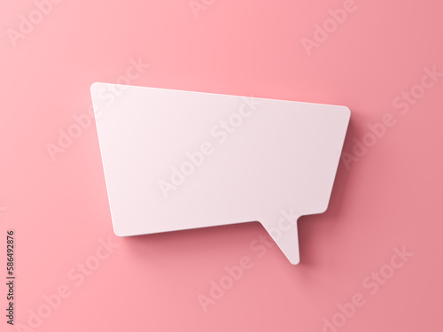 Blank 3d white trapezoid shape speech bubble social media notification isolated on light pink orange pastel color wall background with shadow minimal conceptual 3D rendering