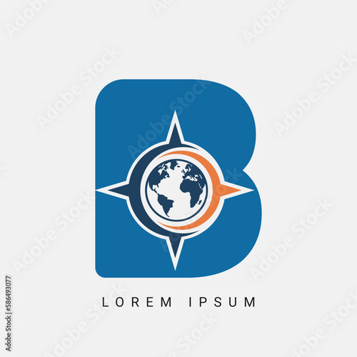 letter B with compass logo, icon, symbol, illustration design template