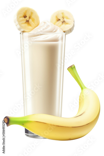 Smoothie banana yogurt on cutout PNG transparent background. Generative AI
