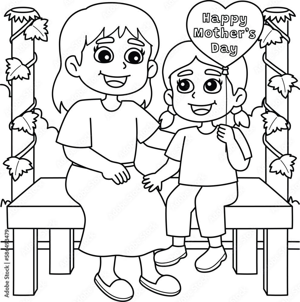 Happy Mothers Day Child Holding Balloons Coloring Happy Mothers Day Child Holding Balloons Coloring