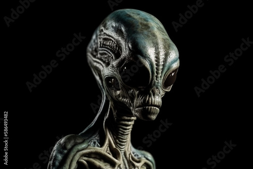 terrifying alien portrait on black background, created with Generative AI Technology