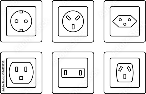Electrical outlet icon. Different type power socket set.