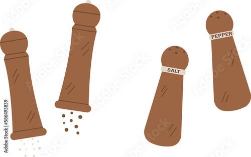 Salt spice shaker and pepper grinder. Restaurant kitchen tool.