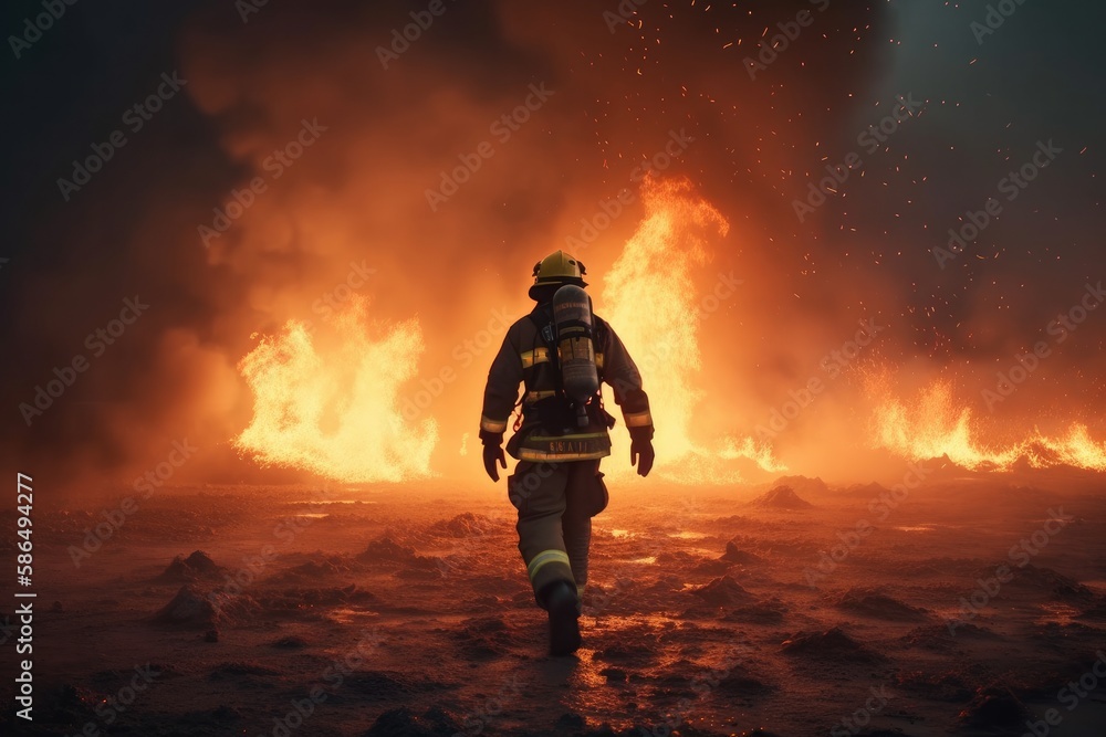 Firefighters battle a wildfire that burned a forest, charred trees and smoke.. The impact of global warming in world on changing seasons and climate, and the urgent need for action. Generative ai