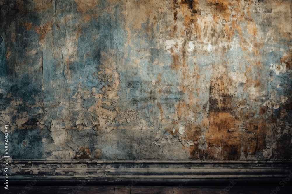 an ancient brick wall with a wooden floor in the foreground. Generative AI an ancient brick wall with a wooden floor in the foreground. Generative AI