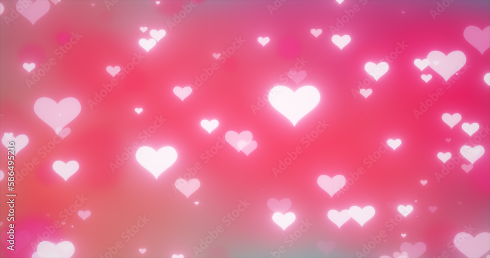 Glowing tender flying love hearts on a pink background for Valentine's Day