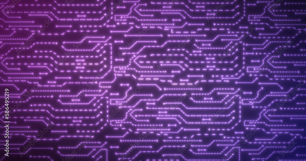 Abstract background of blue-violet computer circuit boards digital hi-tech futuristic of lines and dots