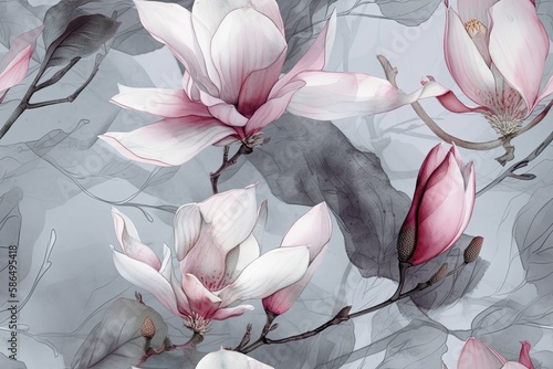 pink flowers on a gray background. Generative AI