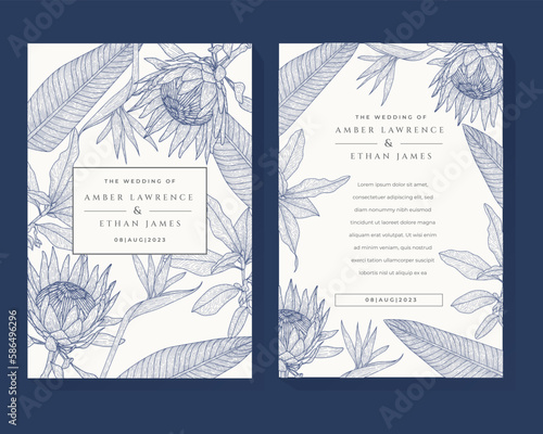Elegant blue floral wedding invitation template design