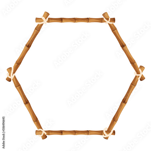 Bamboo border frame with rope in cartoon style, decoration isolated on white background stock vector illustration. Hawaiian, tribal blank from sticks.