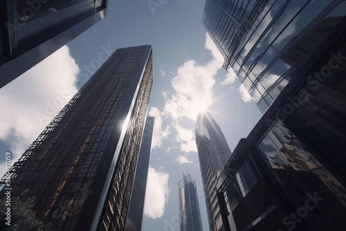 Sunlit Skyscraper. Captivating Business Cityscape with Towering Skyline as Background