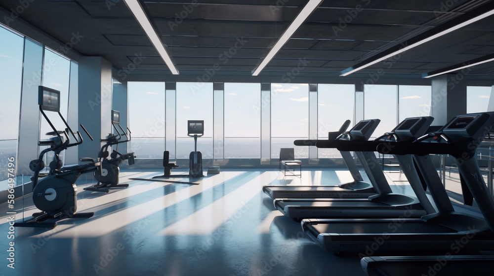 Fototapeta premium Modern gym interior with various equipment. Generative AI.
