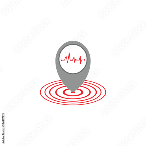 Earthquake center icon indicating the earthquake zone. Earthquake icon.