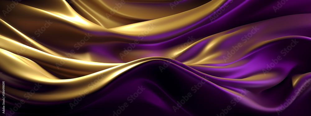 Obraz premium Royal purple silk with golden accents, draped in luxurious folds for a regal and sophisticated background.