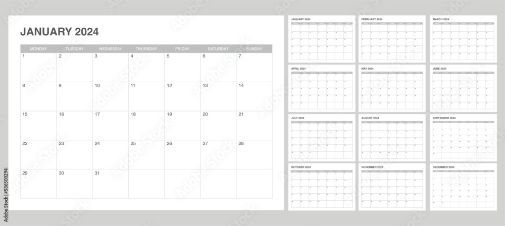 set calendar 2024 with simple and modern design - obrazy, fototapety, plakaty 