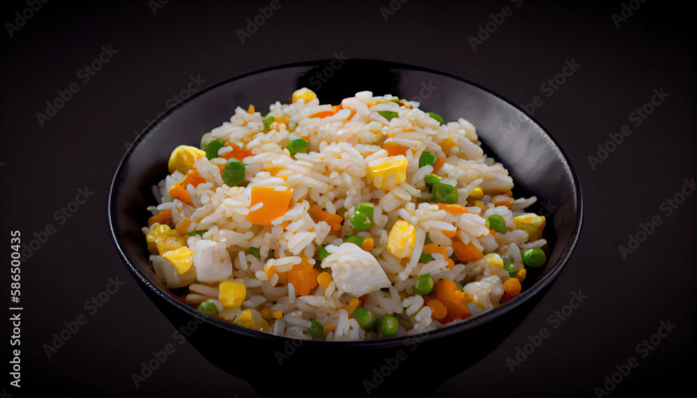 Mixed Fried Rice on Black Background with Generative AI Technology Mixed Fried Rice on Black Background with Generative AI Technology