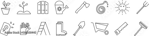 Flower and Gardening icon set. Outline icons collection.
