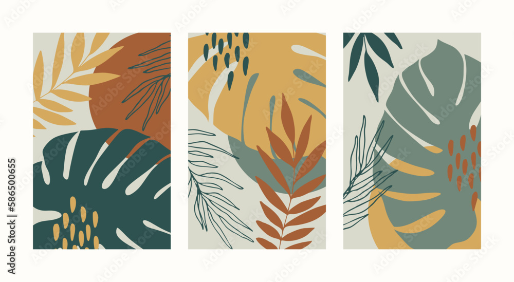 Abstract botanical wall art vector set. Boho foliage line art drawing with abstract shape. Plant Art design for print, cover, wallpaper, natural wall art. Abstract botanical wall art vector set. Boho foliage line art drawing with abstract shape. Plant Art design for print, cover, wallpaper, natural wall art.