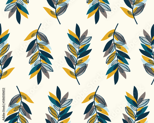 Scandinavian seamless pattern with vintage leaves sketch. For wrapping paper. Ideal for wallpaper, surface textures, textiles.