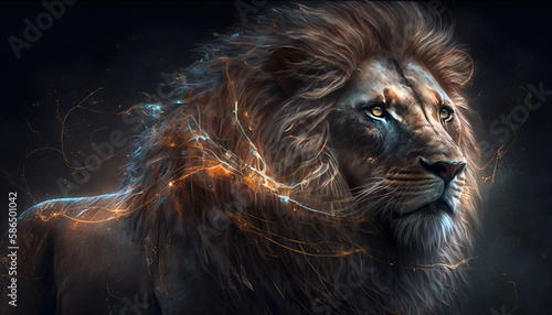 Digital fantasy art of a lion. Generative Ai.