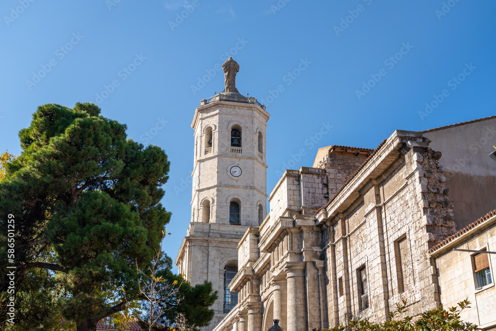 Valladolid - Spain. View of the Cathedral of Valladolid tower. City of Valladolid is the capital of the autonomous community of Castile and León. Important travel destination. Medieval city