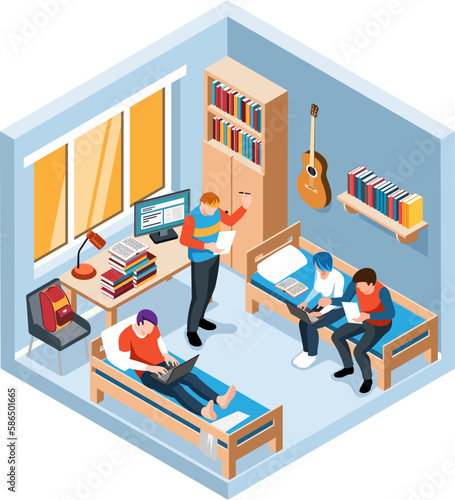 Student Dormitory Room Isometric Object