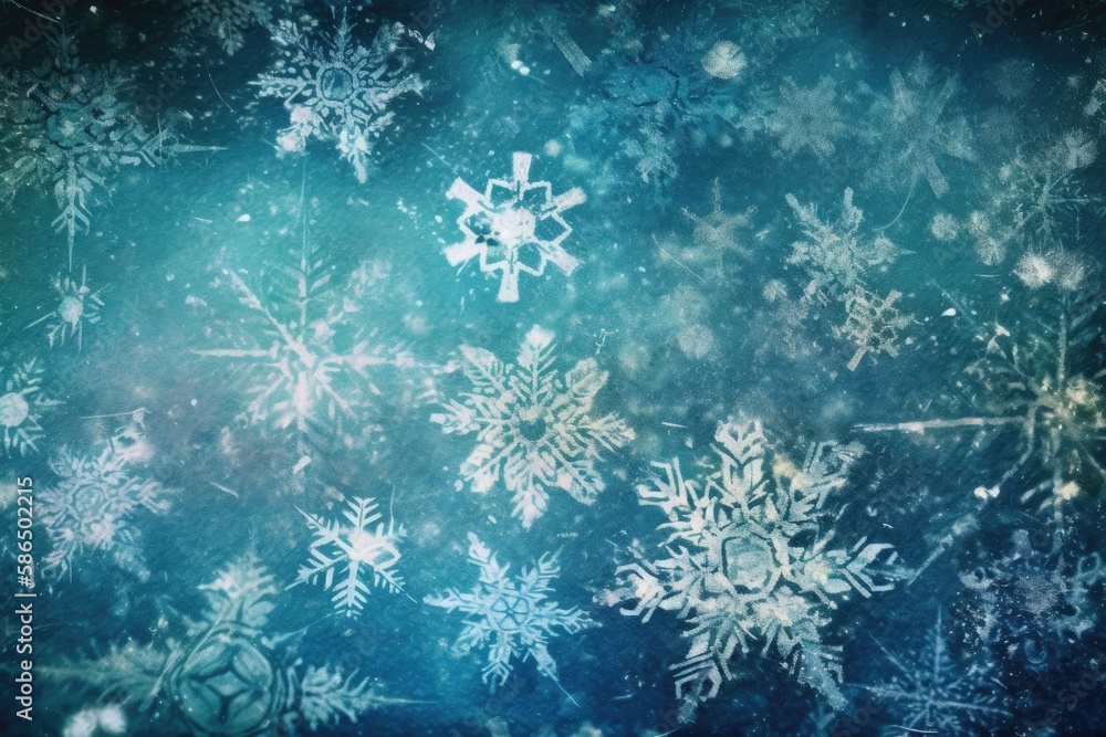 blue winter wonderland with falling snowflakes. Generative AI