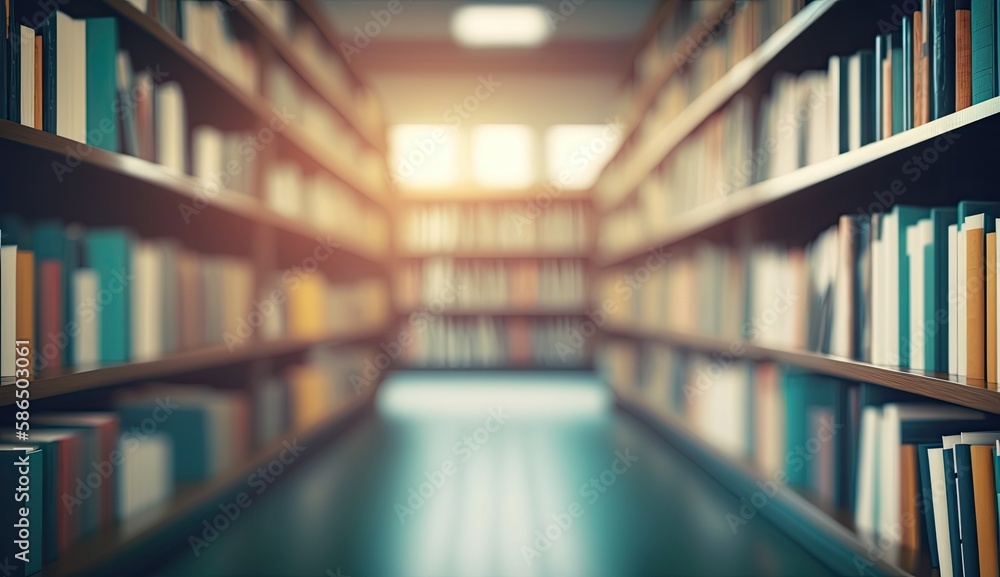 Blurred classroom with bookshelves based on defocussed effect.  Abstract blurred empty university library interior space. Use for background or backdrop in bookstore business or education concepts