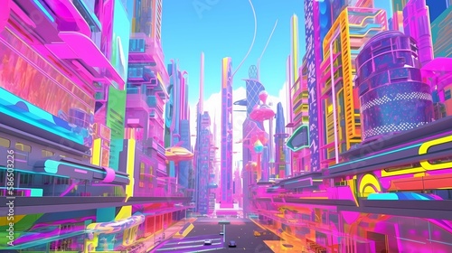 Future city futuristic buildings of unusual shapes. Alien urban architecture skyscrapers. Generative AI