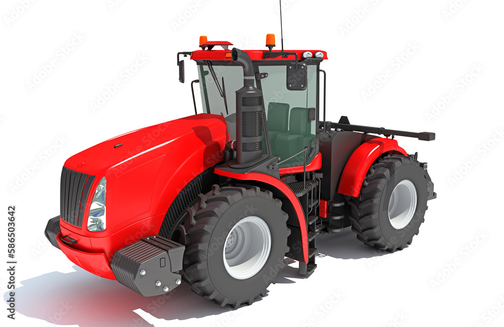 Farm Tractor 3D rendering on white background Farm Tractor 3D rendering on white background