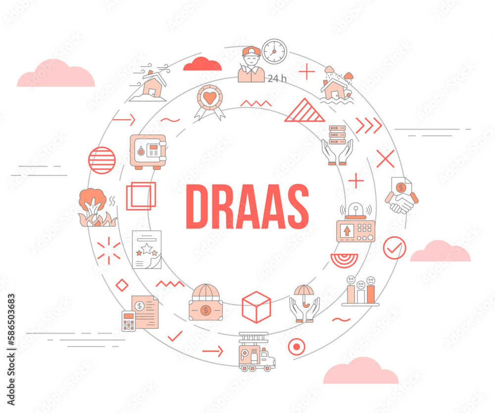 Obraz premium draas disaster recovery as a service concept with icon set template banner and circle round shape