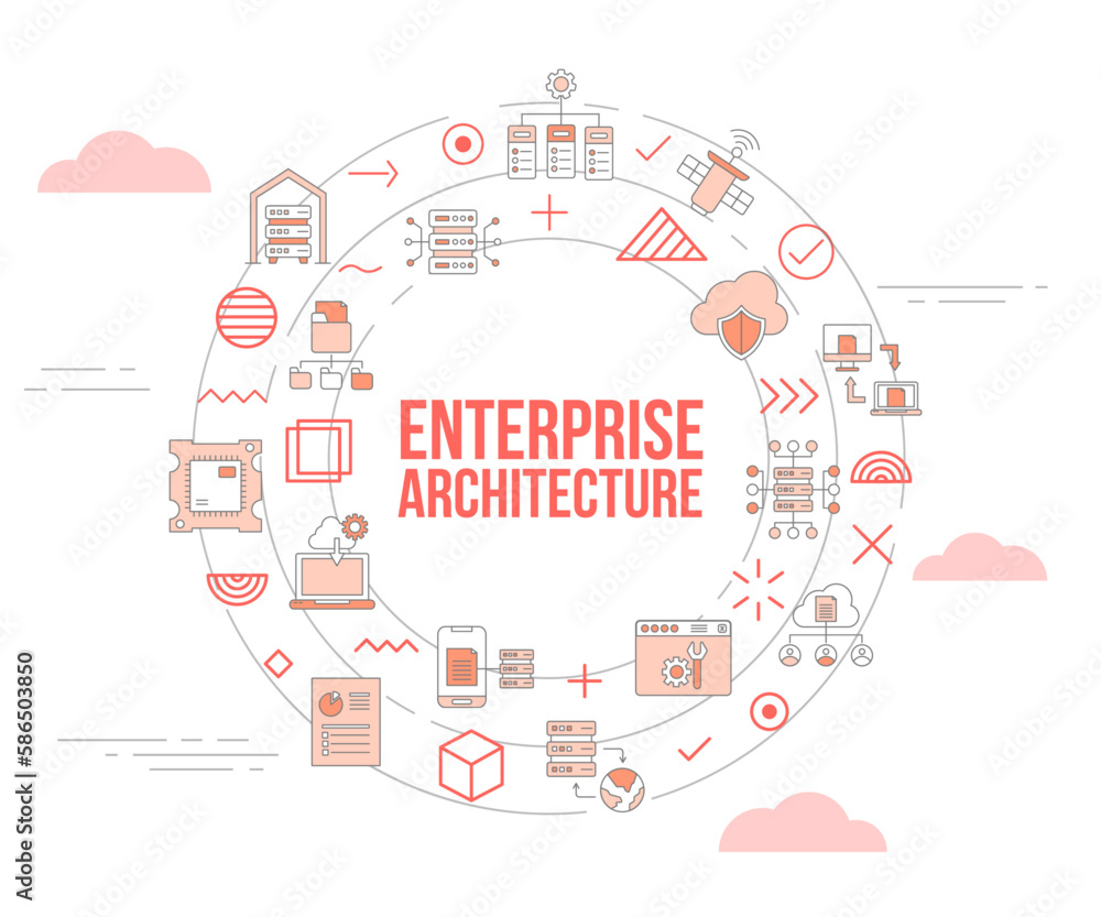 enterprise architecture concept with icon set template banner and circle round shape