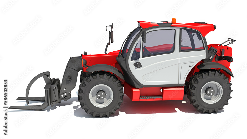 Obraz premium Telescopic Wheel Loader 3D rendering on white background